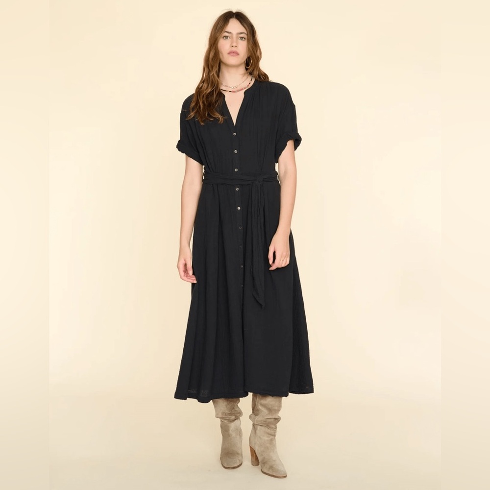 XiRENA Cate Double Gauze Midi Dress in Black